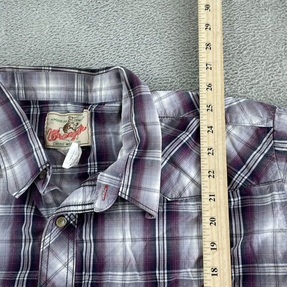 Vntg Wrangler Mens XXL Western Plaid Shirt Purple & White Snap 5861 - Picture 5 of 7